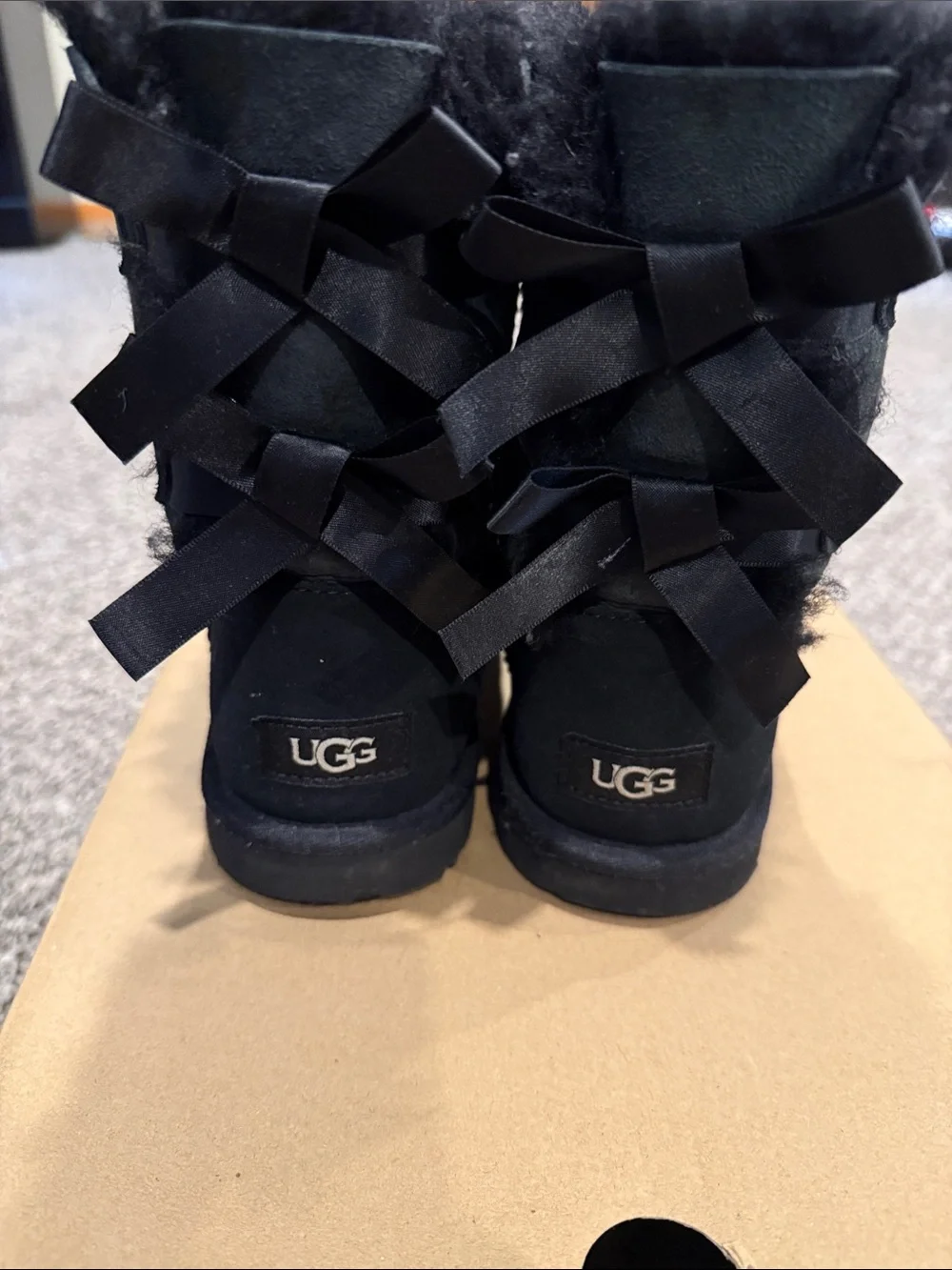 UGG Black Suede Bow Back Short Shearling Boots